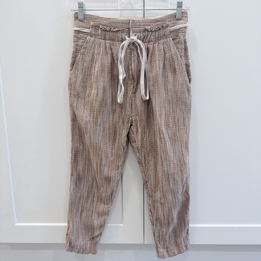 Free People Cotton Paperbag Jogger Pants Brown Cream Stripe XS